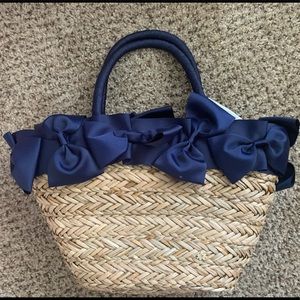 Cappelli Straworld Handle & Bow Tote Bag Navy